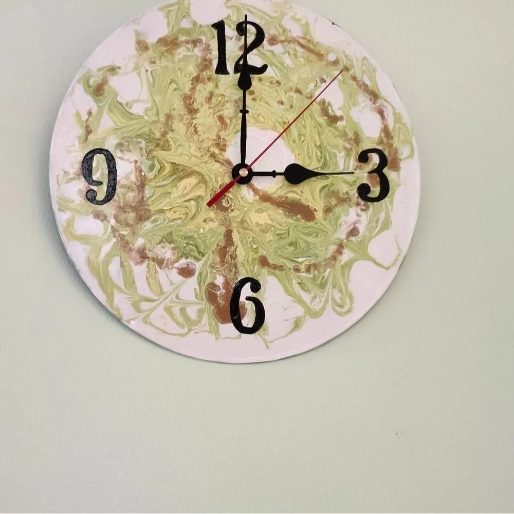 Hand Crafted Abstract Hanging Wall Clock Analog  Vinyl Record Fluid Art Decor
